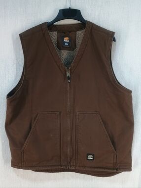 Berne Heartland Sherpa Lined Washed Duck V-Neck Vest Chore Brown Men’s Sz XL
